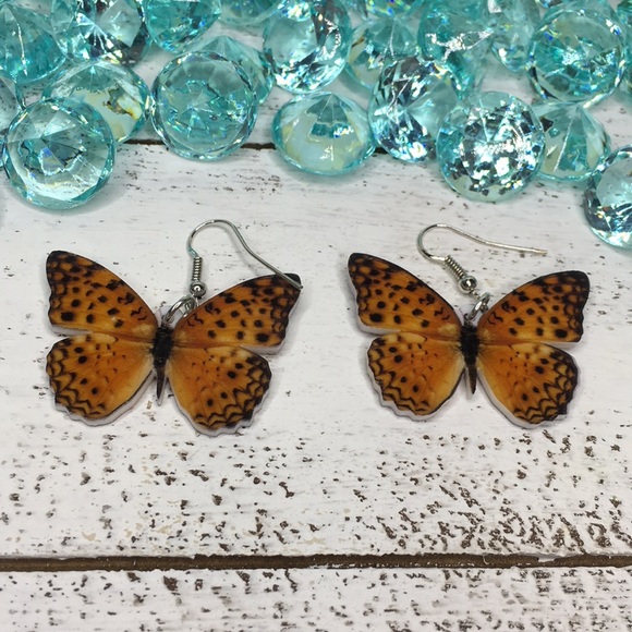 Leopard Lacewing Acrylic Butterfly Earrings - Picture 2 of 6